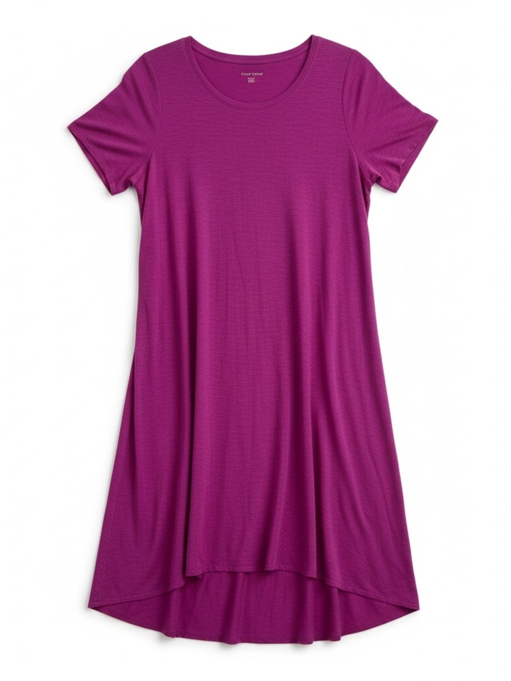 Eileen Fisher Hemp Organic Cotton Magenta Scoop Short Sleeve Hi Lo Hem Dress Med